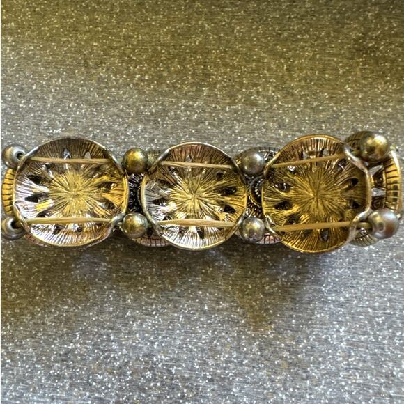 Grecian Style Medallion Stretchy Gold Tone Bracelet - Picture 4 of 4